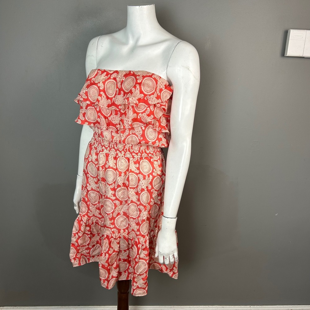 Whimsical Cottagecore tiered Dress size 4 Jay Godfrey silk Red Strapless Ruffle